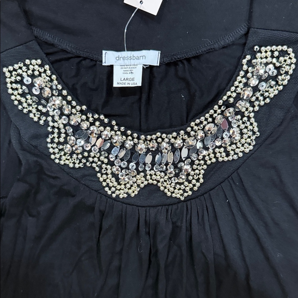 Dress Barn Black sleeveless Tank with Beaded Detail NWT size large Y2K - Picture 4 of 8
